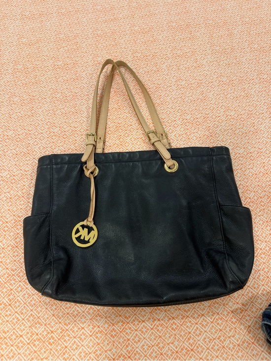 Michael Kors Handbags - Michael Kors Black Leather Shoulder Tote with Tan Straps